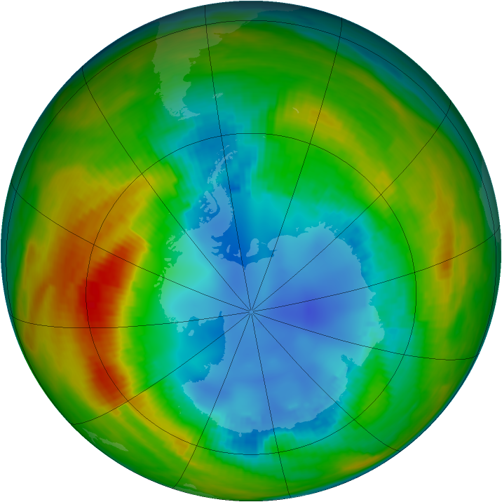 Antarctic ozone map for 16 August 1986